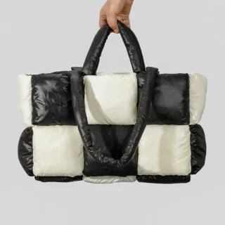 Large Capacity Fashion Tote Bag for Women, Quilted Nylon Padded Shoulder Bag with Designer Touch - Winter