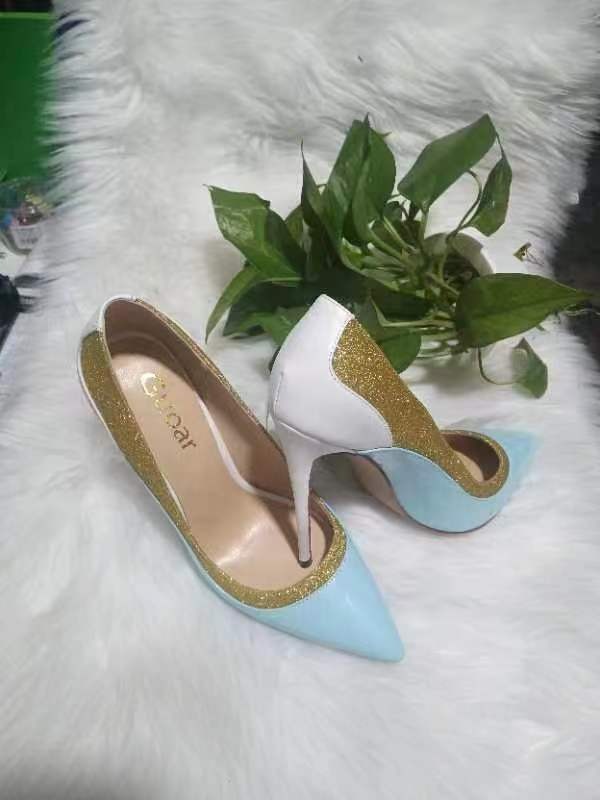 Color blocking sky blue high heels fashion shoes - Imagen 3