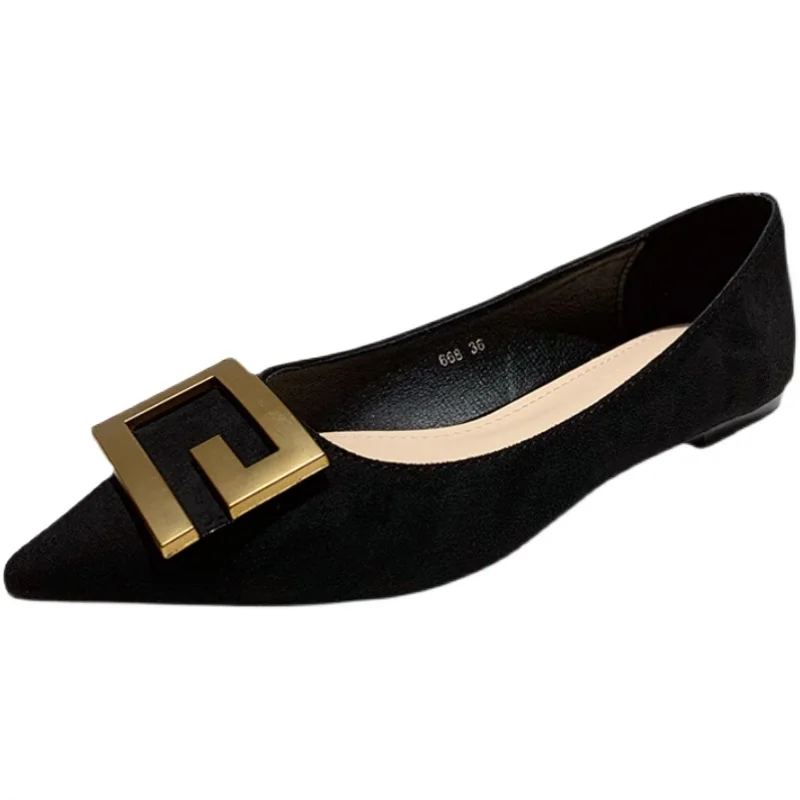 Flat Shoes for Women 2023 New Autumn Spring Pointed Toe Black Metal Buckle Retro Ladies Shoes Loafers Large Size 43 44 45 46 - Imagen 5