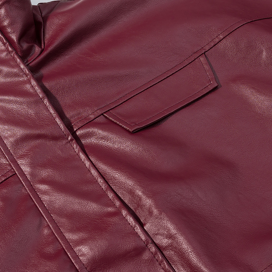 Long sleeved zipper long sleeved PU short leather jacket for women - Imagen 3