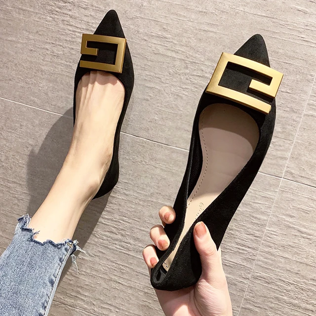 Flat Shoes for Women 2023 New Autumn Spring Pointed Toe Black Metal Buckle Retro Ladies Shoes Loafers Large Size 43 44 45 46 - Imagen 6