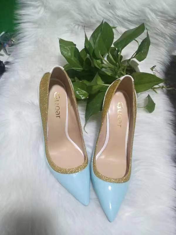 Color blocking sky blue high heels fashion shoes - Imagen 5