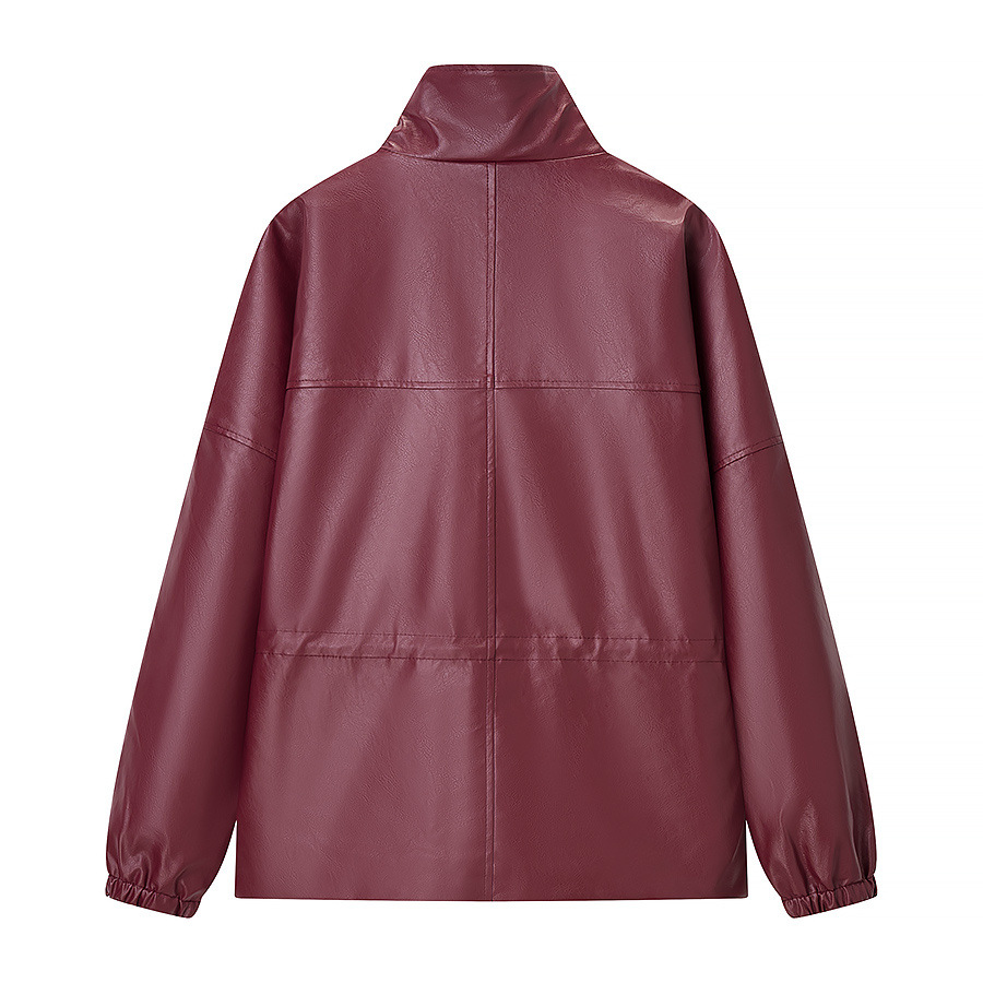 Long sleeved zipper long sleeved PU short leather jacket for women - Imagen 5