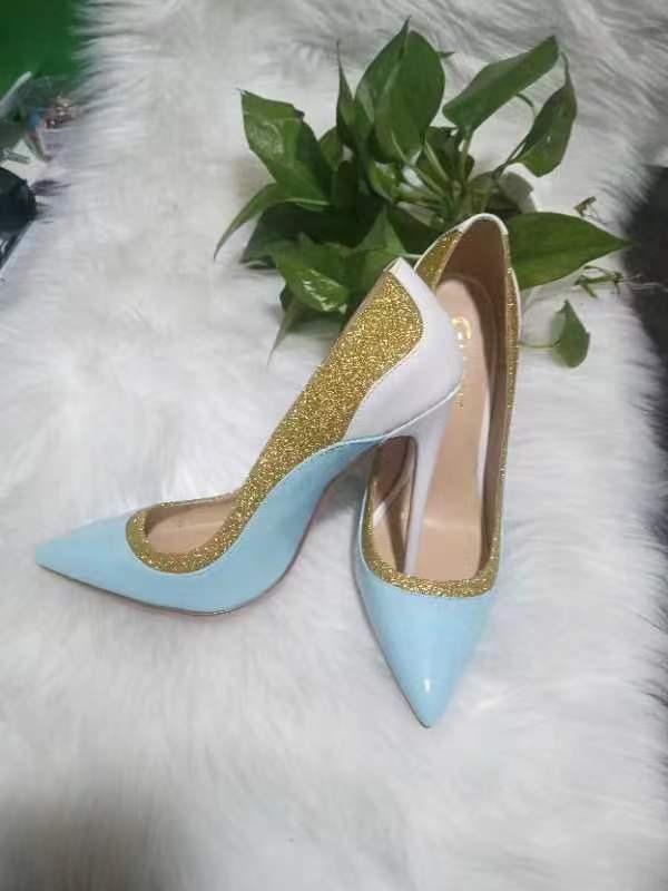 Color blocking sky blue high heels fashion shoes - Imagen 4