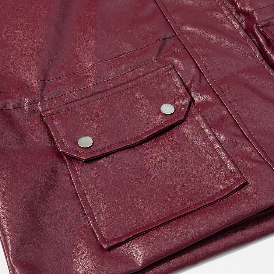 Long sleeved zipper long sleeved PU short leather jacket for women - Imagen 4