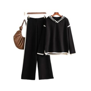 Split long sleeved hooded sweater wide leg pants long pants two-piece set