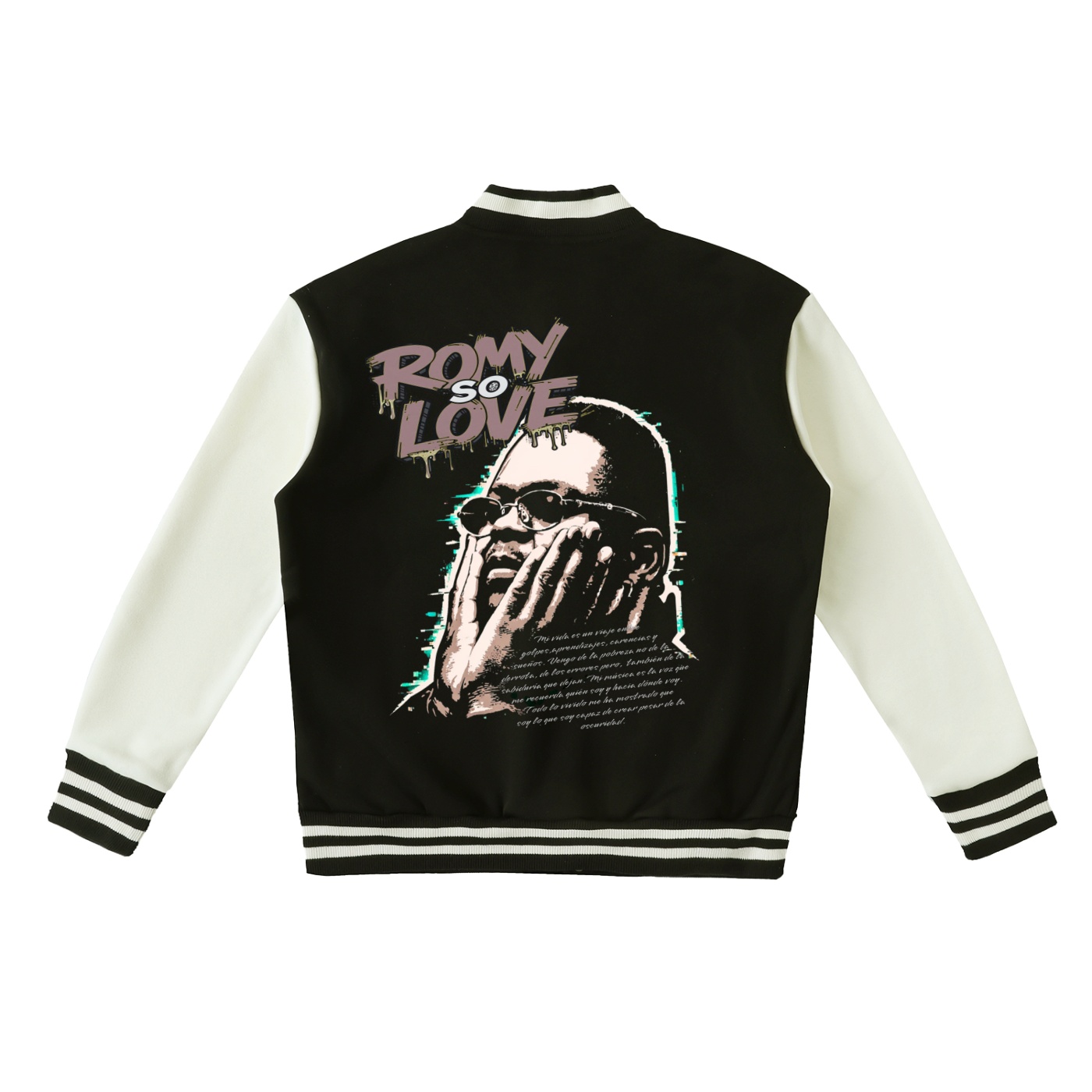 Two-Tone Fleeced Varsity Jacket by ETIK en honor a ROMY SO LOVE