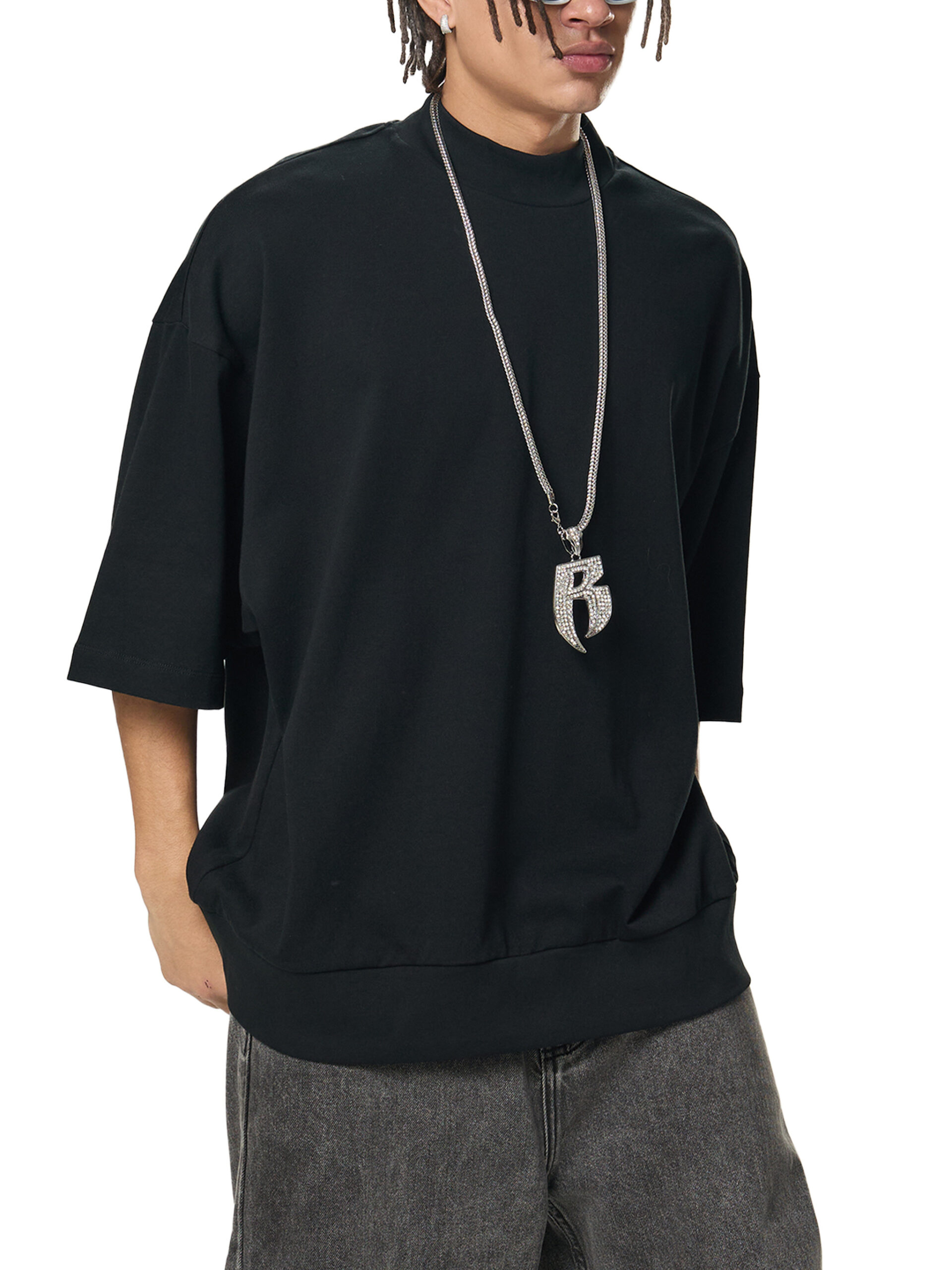 ETIK cute Heavyweight Oversized Mock Neck T-shirt - Imagen 7