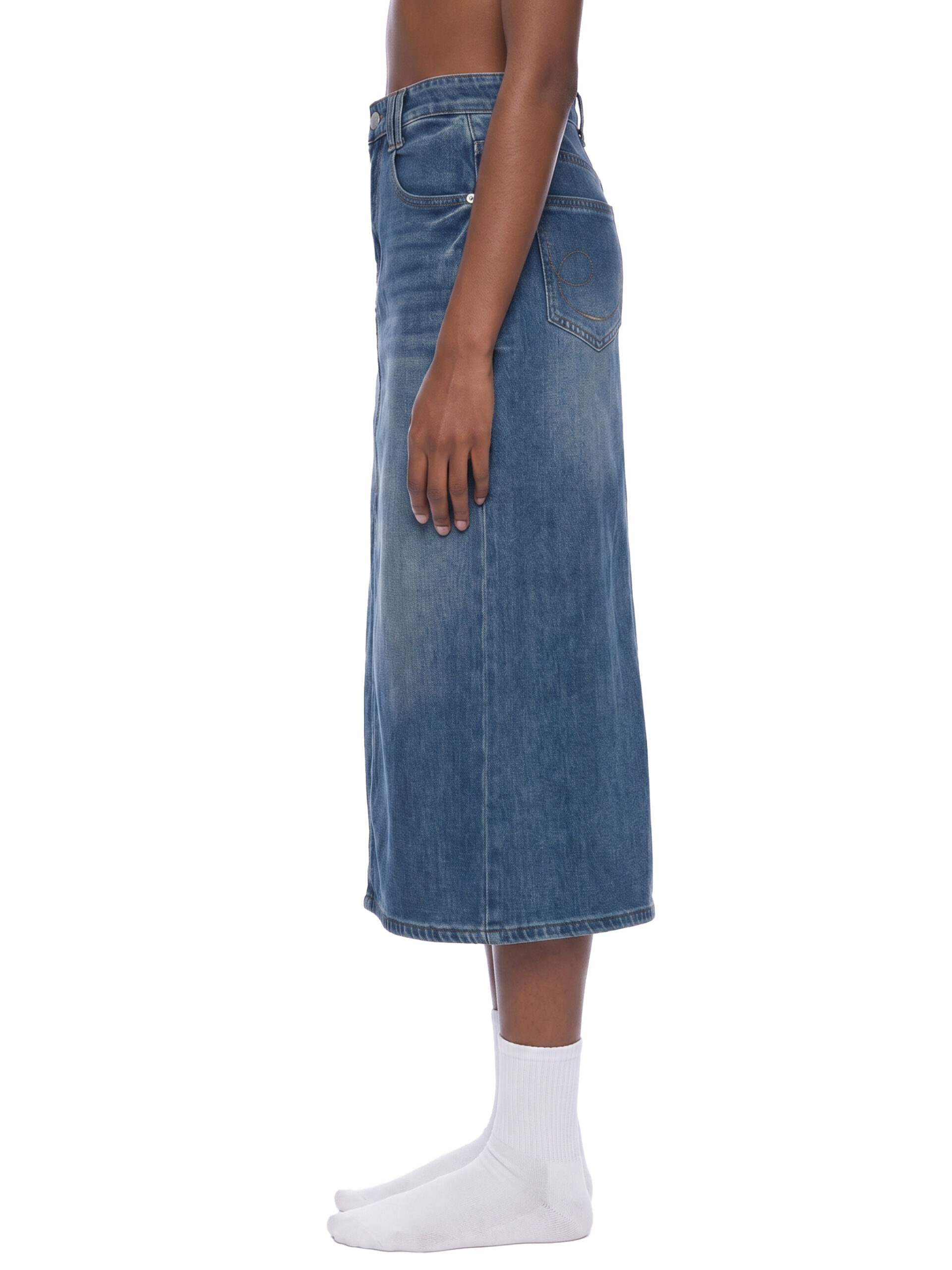 Women’s Vintage Wash Denim Skirt Negra Original by ETIK - Imagen 3
