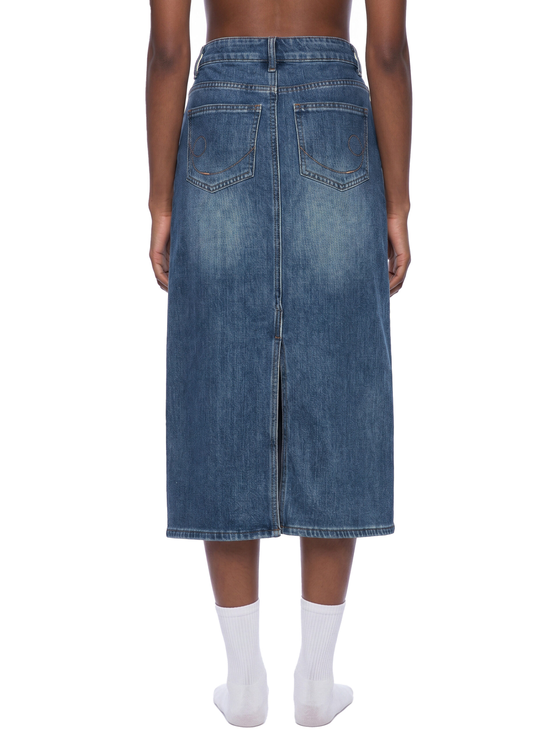 Women’s Vintage Wash Denim Skirt Negra Original by ETIK - Imagen 4