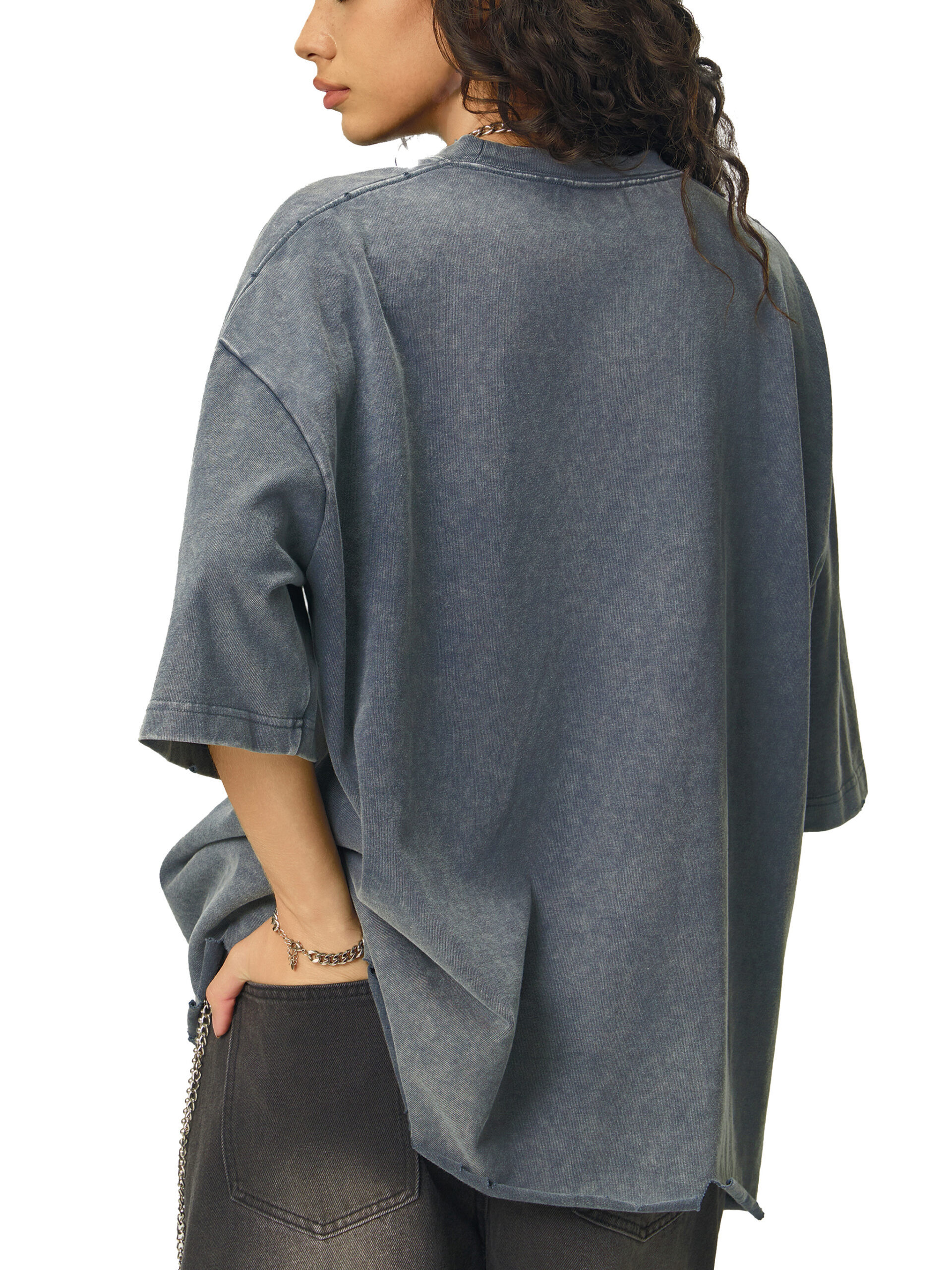 1 Snow Wash Raw-Hem Boxy T-shirt by ETIK - Imagen 9