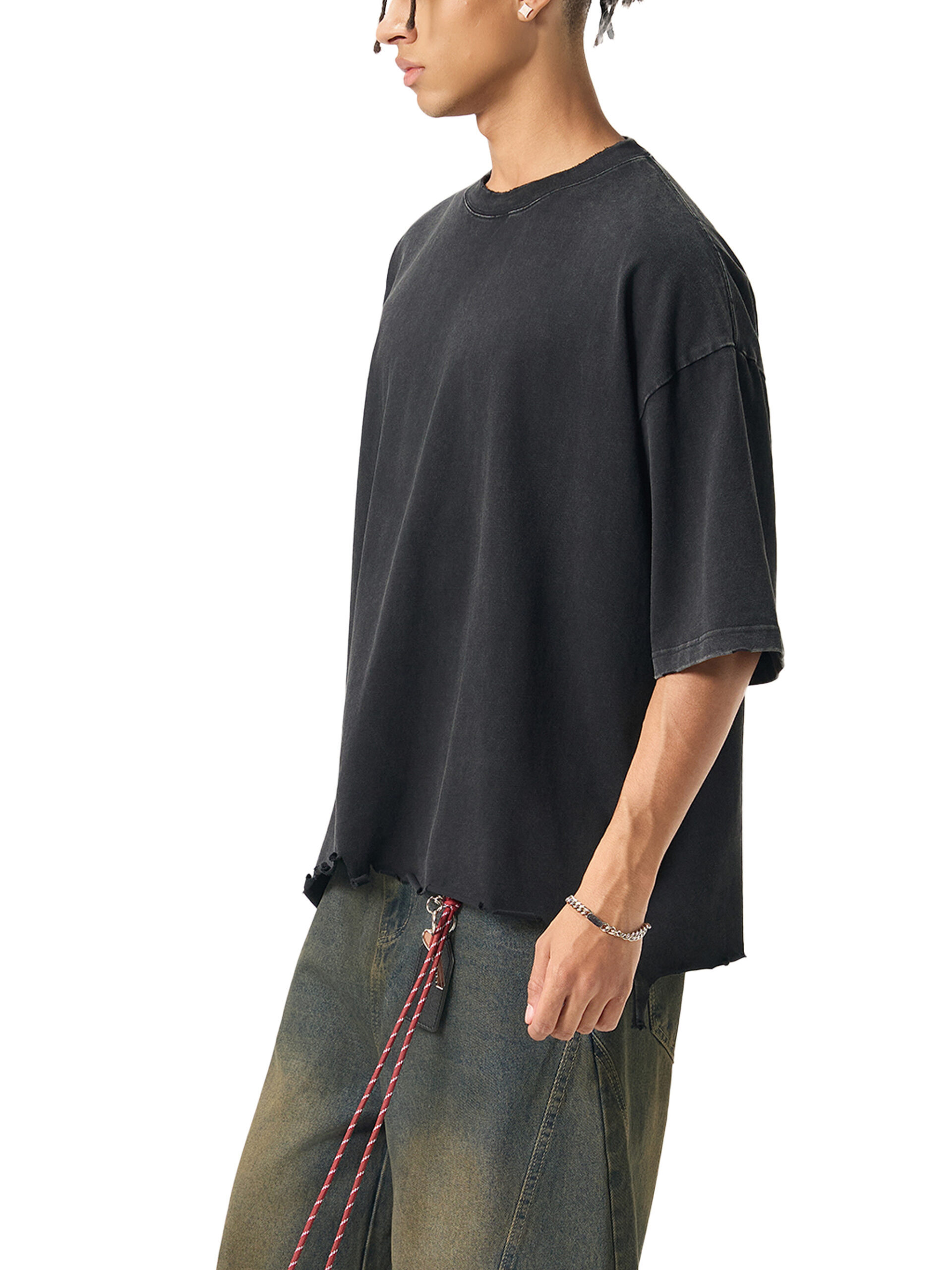 1 Snow Wash Raw-Hem Boxy T-shirt by ETIK - Imagen 7
